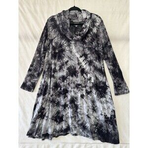 Niche Nilgun Derman Dress Size XL Flowy Tunic Cowl Tiedye Black Gray Witchy Goth